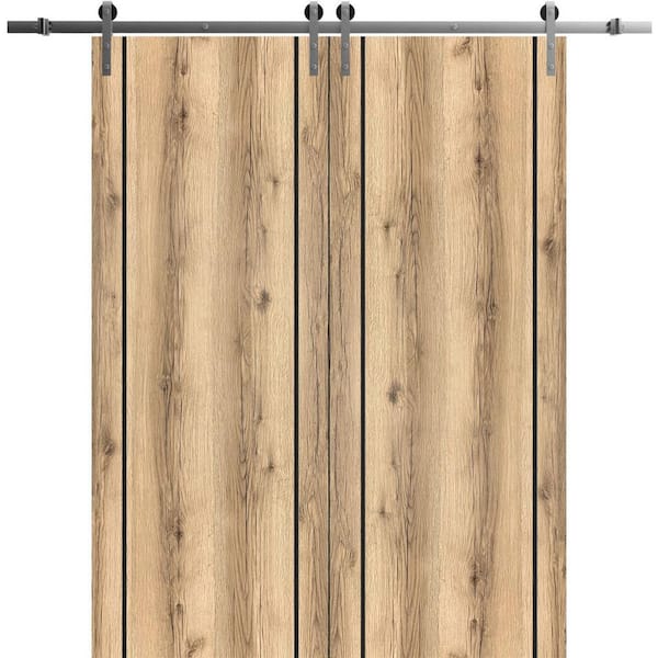 18 in. x 96 in. 2 Panel Oak Solid Wood with Honeycomb Sliding Barn Door with Hardware Kit
