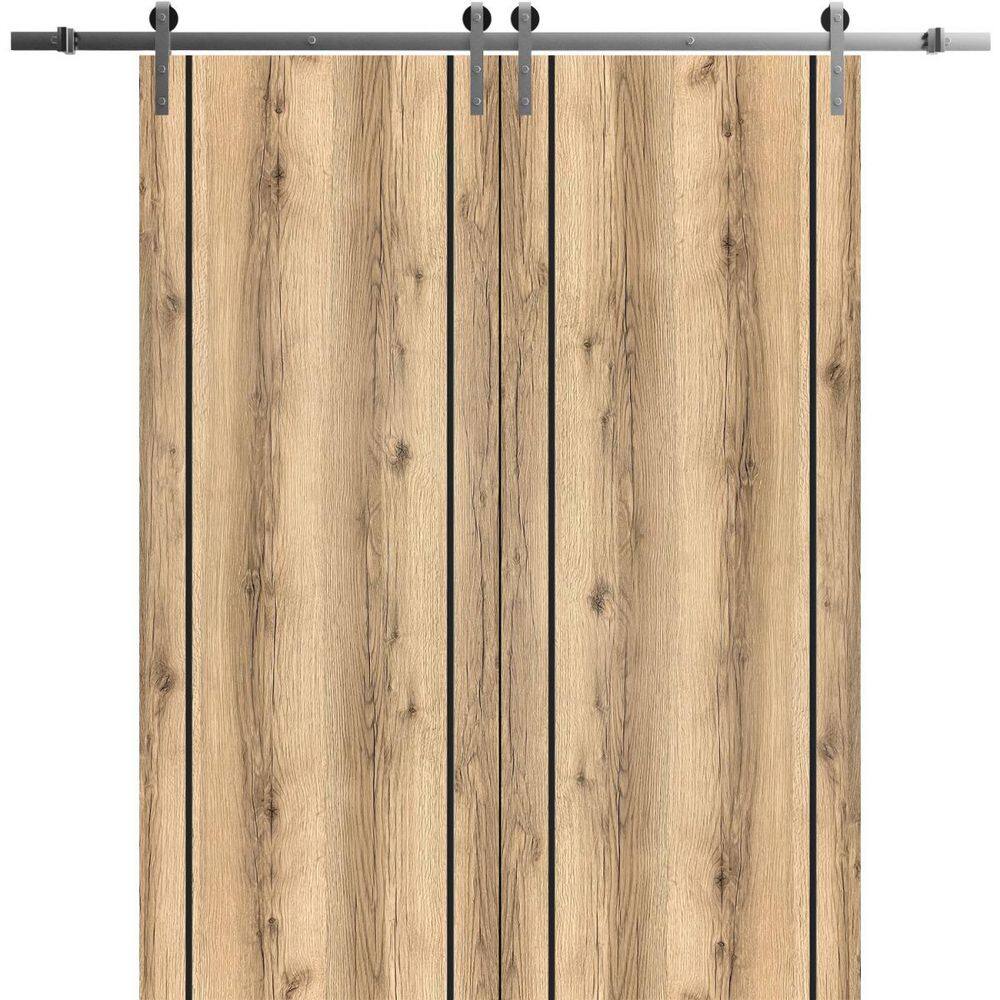 Assemble Required 30 in. x 96 in. 2-Panel Oak Solid Wood with Honeycomb Sliding Barn Door with Hardware Kit price history on PriceWatchPro