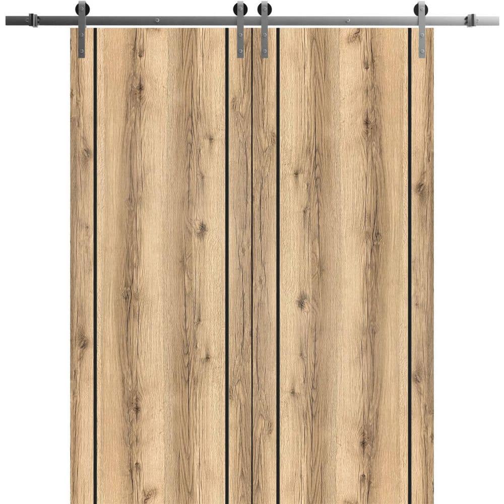 Assemble Required 36 in. x 96 in. 2-Panel Oak Solid Wood with Honeycomb Sliding Barn Door with Hardware Kit price history on PriceWatchPro