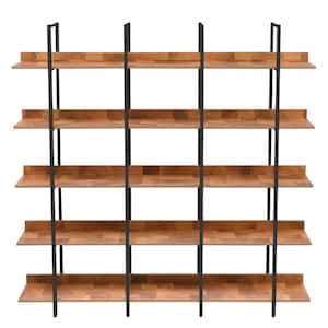 Giltner 71 in. Wide Black/Brown Metal 5-Shelf Etagere Bookcase with Open Back