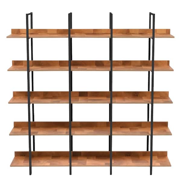 Asucoora Giltner 71 in. Wide Black/Brown Metal 5-Shelf Etagere Bookcase with Open Back