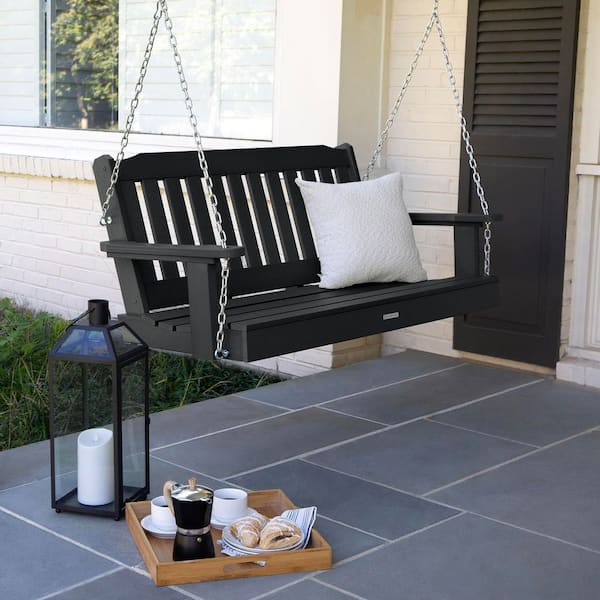 Lehigh 4 ft. 2-Person Black Recycled Plastic Porch Swing