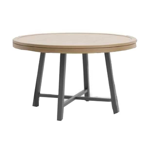 Nily Round Aluminum/Teak  Outdoor Poker Dining Game Table with Inlaid Chess Board