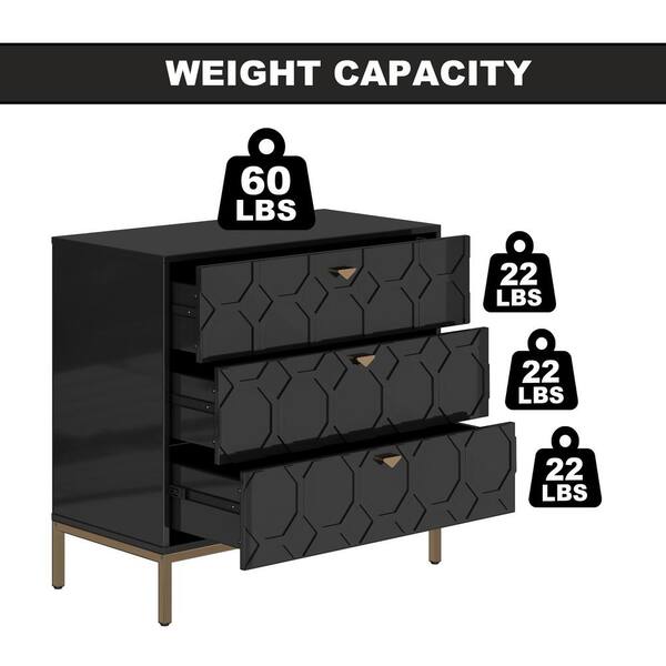 Grayson Lane Black Mirrored 3 Drawer and 4 Door Pine 3-Drawer Accent Chest
