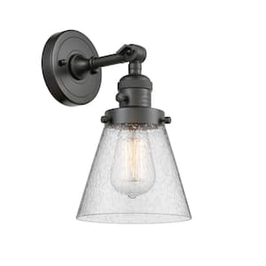 Cone 6.25 in. 1-Light Oil Rubbed Bronze Wall Sconce with Seedy Glass Shade with On/Off Turn Switch