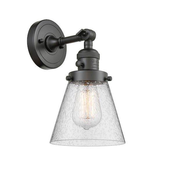 Innovations Cone 6.25 in. 1-Light Oil Rubbed Bronze Wall Sconce with Seedy Glass Shade with On/Off Turn Switch