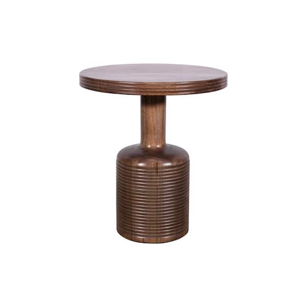 Benjara 18 in. Brown Round Wood End Table with Wooden Frame
