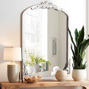 24 in. W x 36 in. H Classic Arched Solid Wood Framed Wall Mirror in White