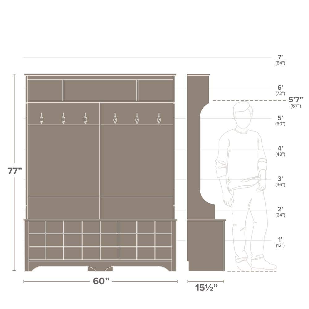 Drifted Gray Hall Tree with 24 Shoe Cubbies and Coat Hooks