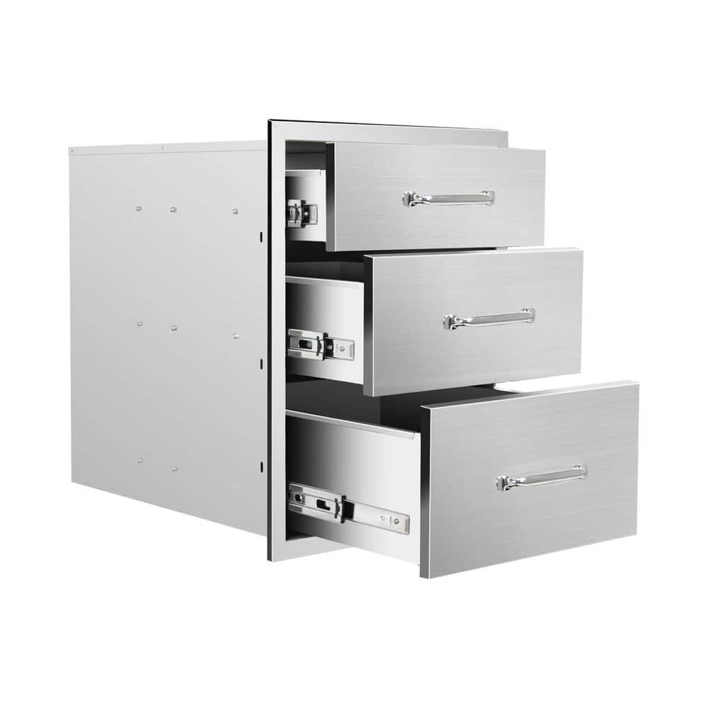 Stainless Steel 18 in. x 23 in. x 23 in. Outdoor Kitchen Cabinet Triple Drawers Chrome Handle Patio Grill Station price history on PriceWatchPro