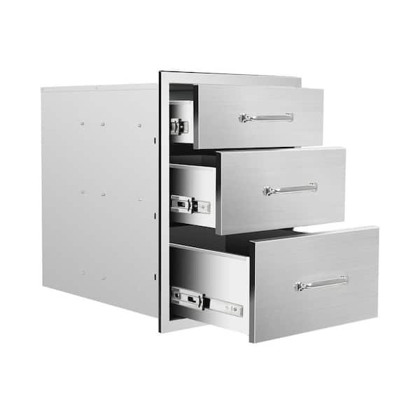 Stainless Steel 18 in. x 23 in. x 23 in. Outdoor Kitchen Cabinet Triple Drawers Chrome Handle Patio Grill Station