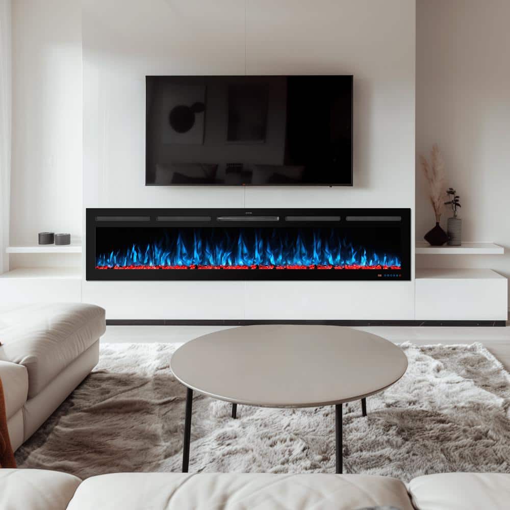74 in. WiFi Electric Fireplace Inserts, 13-Flame and Fuel Bed Colors, 5-Adj
