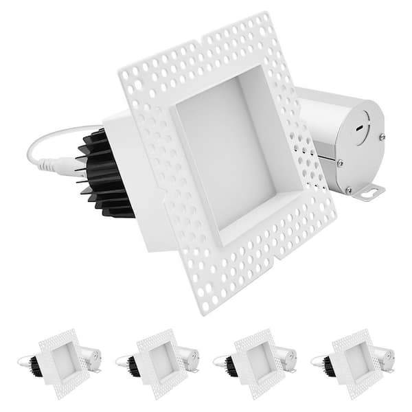 3 in. Integrated LED Regressed Square Trimless Spotlight Push N’ Lock 5CCT, 15W, 950LM, Dimmable, CRI90, 120-277V 4-Pack