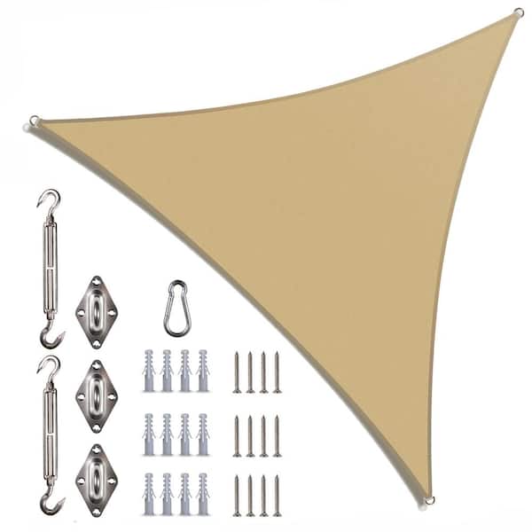 COLOURTREE 8 ft. x 8 ft. x 8 ft. 190 GSM Sand Beige Equilateral Triangle Sun Shade Sail with Triangle Kit