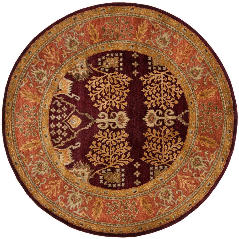 Handmade Red and Rust Round Wool Tufted Rug, 4' x 4'