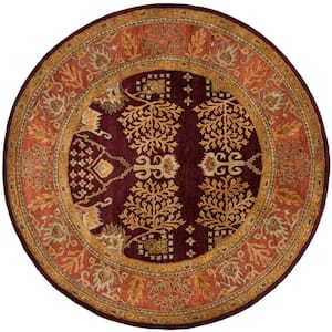 Bergama Red/Rust 4 ft. x 4 ft. Round Border Area Rug