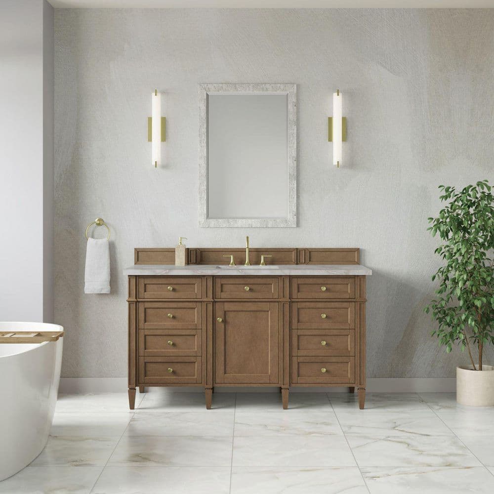 Brittany 60.0 in. Single Bath Vanity in Pecan with Victorian Silver Wireless Charging Quartz Top price history on PriceWatchPro