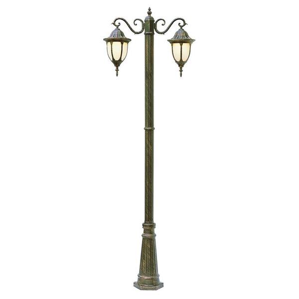 Bel Air Lighting Cabernet Collection 2 Light 93 in. Outdoor Rust Pole Lantern with White Opal Shade