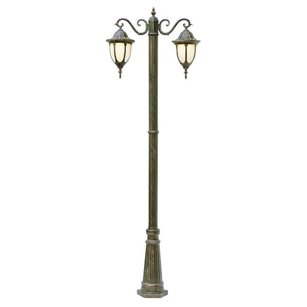 Bel Air Lighting Cabernet Collection 2 Light 93 in. Outdoor Swedish Iron Pole Lantern with White Opal Shade