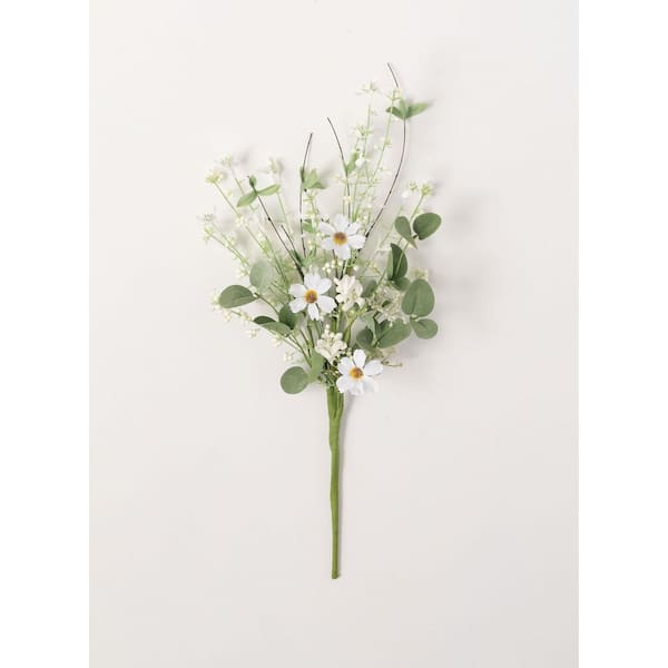 SULLIVANS 20.5 in. White Artificial Daisy Eucalyptus Pick