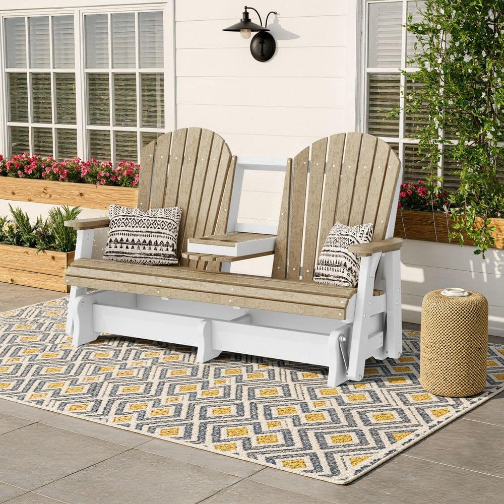 Heritage 2-Person Weathered Wood and White HDPE Plastic Outdoor 5 ft. Glider with Console price history on PriceWatchPro