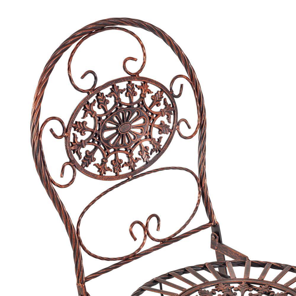 Bronze Floral 3-Piece Metal Outdoor Bistro Set