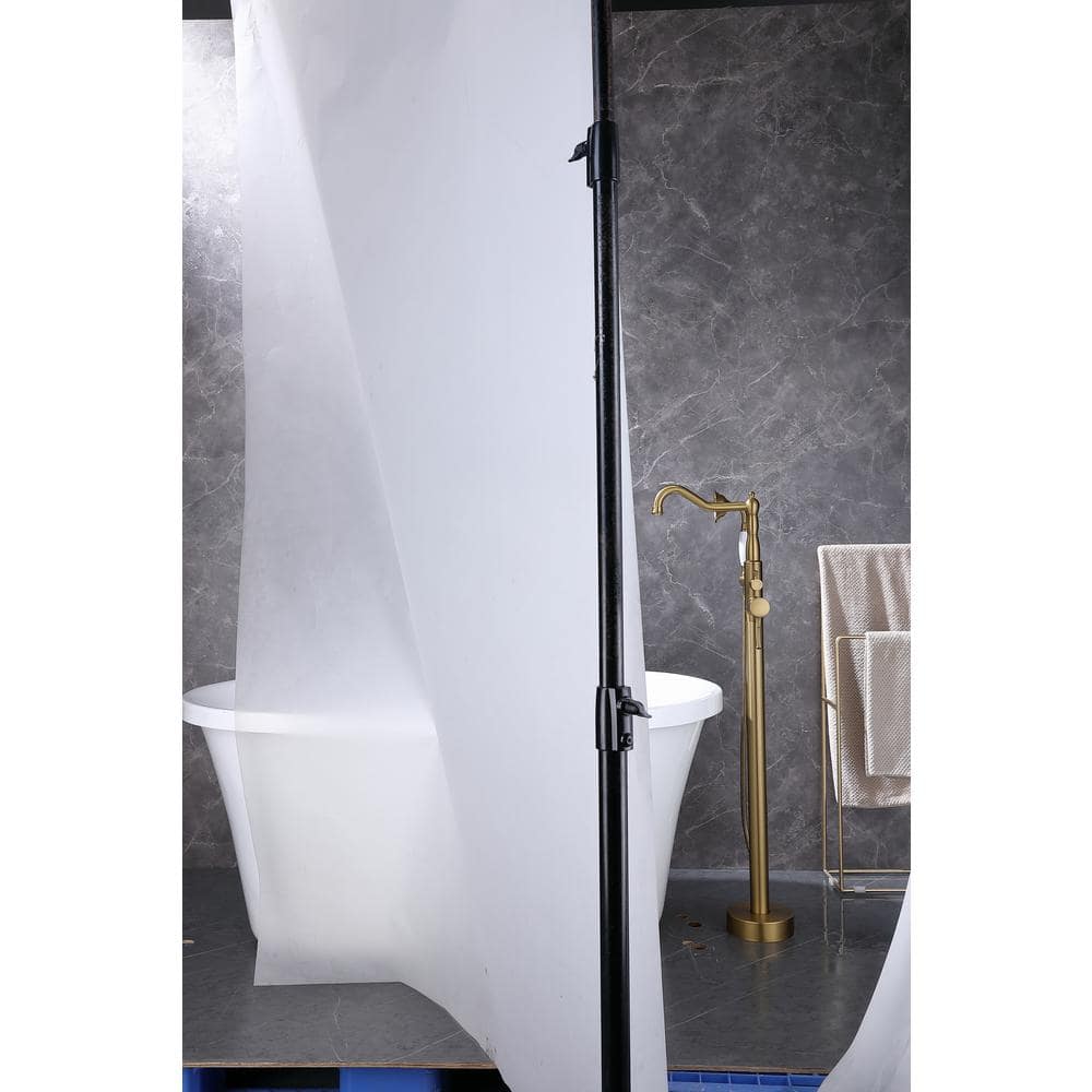 Brushed Gold Single Handle Floor Mounted Bathtub Faucet with Handheld Shower
