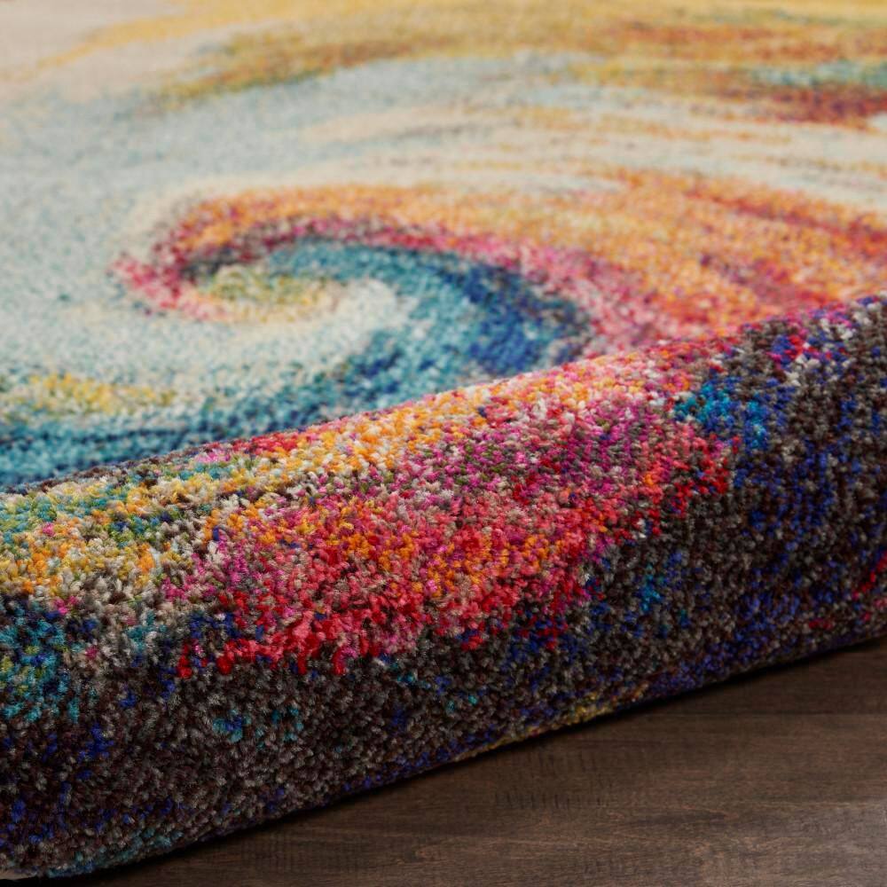 Celestial Waves Multicolor Abstract Round Rug, 7'10"