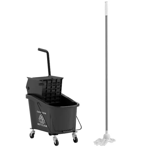 Mop Bucket with Wringer on Wheels for Floor Cleaning, 38 Quart Down Press Wringer with Handle, Black