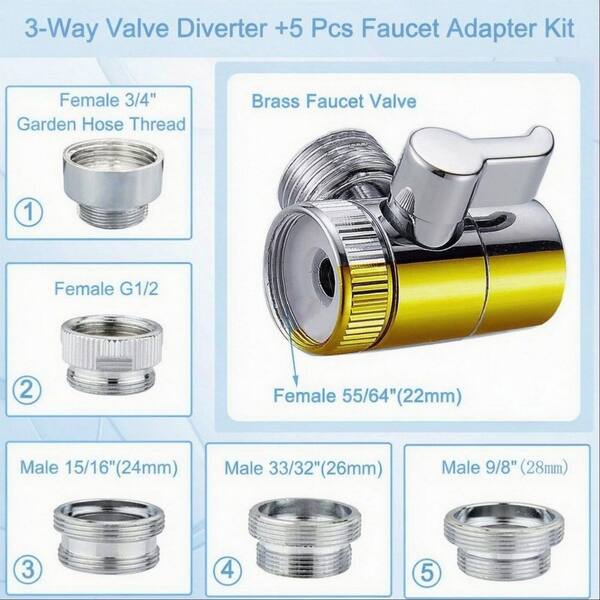 2.5 in. H x 7 in. W x 3.5 in. D Faucet Sink Sprayer Attachment Set with Hose, Faucet Aerator and Brass Diverter Valve