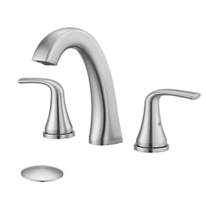 8 in. Widespread Double Handles Bathroom Faucet with Drain Kit in Brushed Nickel