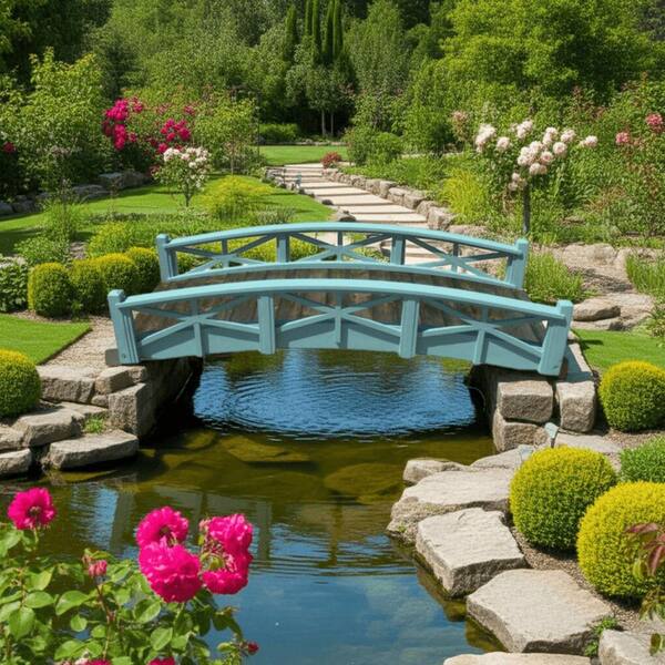 SamsGazebos Chelsea Wood Garden Bridge in Turquoise 8 ft. MB-CH8