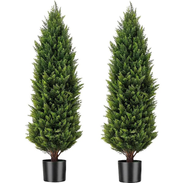 48 in. Artificial Cedar Topiary Trees for Indoor and Outdoor Decor, (Set of 2)