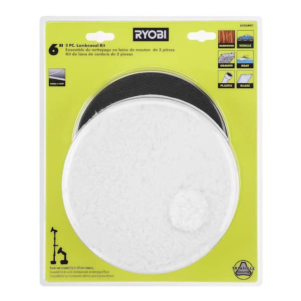 Ryobi One+ 18V Cordless Power Scrubber (Tool Only) with 6 in. 2-Piece Lambswool Microfiber Kit