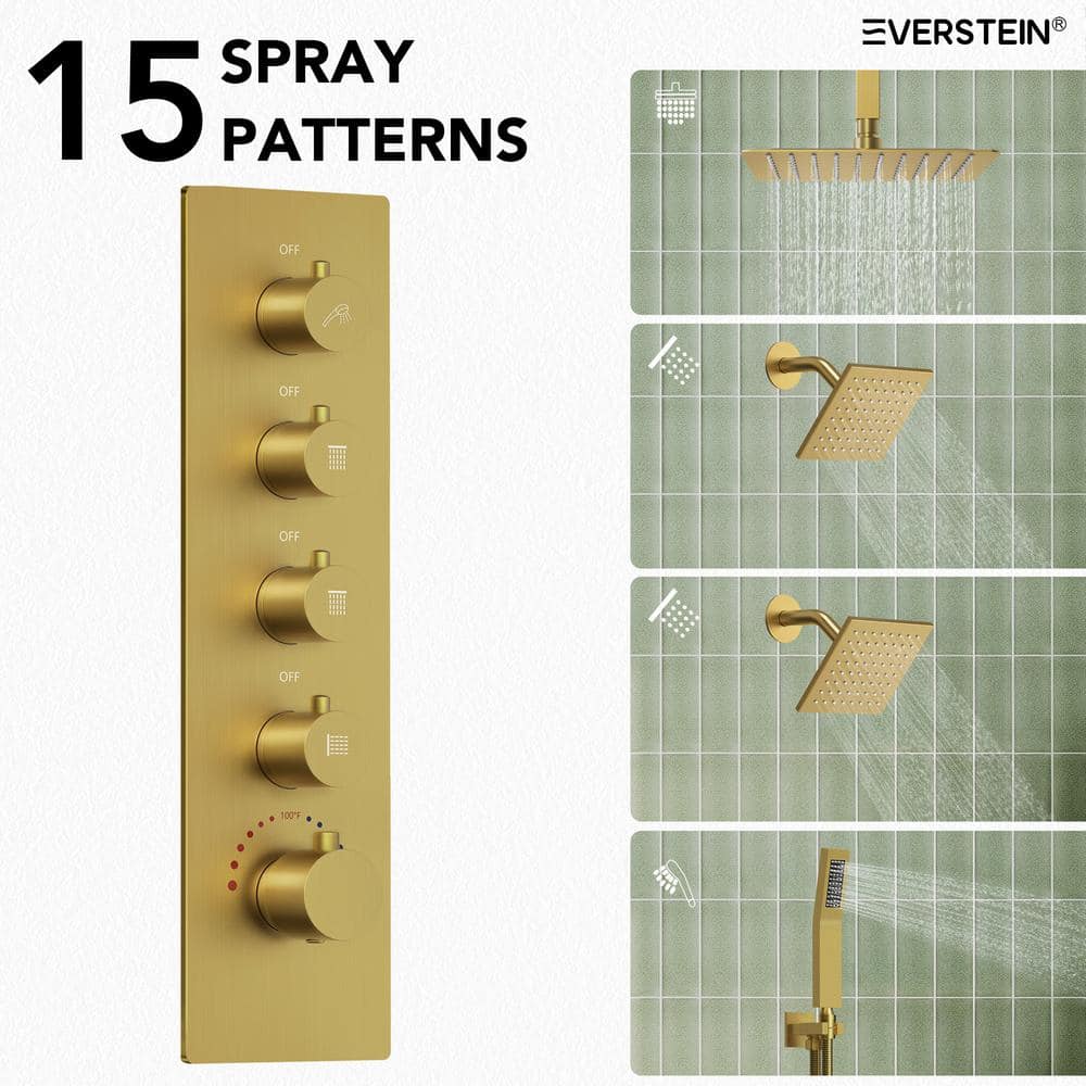 Brushed Gold Multi-Head Stainless Steel Shower System