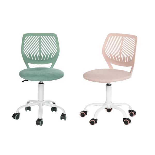 Homy Casa CARNAT Kids Desk Chair Set of 2, Adjustable Swivel Chair with Cushion Seat and Lumbar Support, Mint Green & Blush Pink