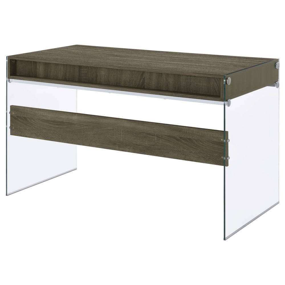 Weathered Gray 2-Drawer Writing Desk with Glass Sides