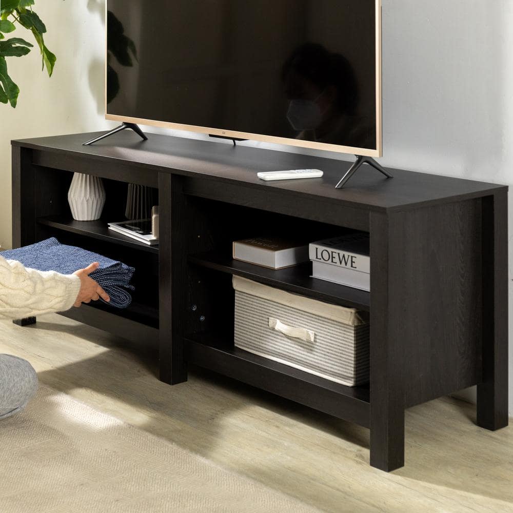 Espresso 58" TV Stand with Cabinet and Open Shelving