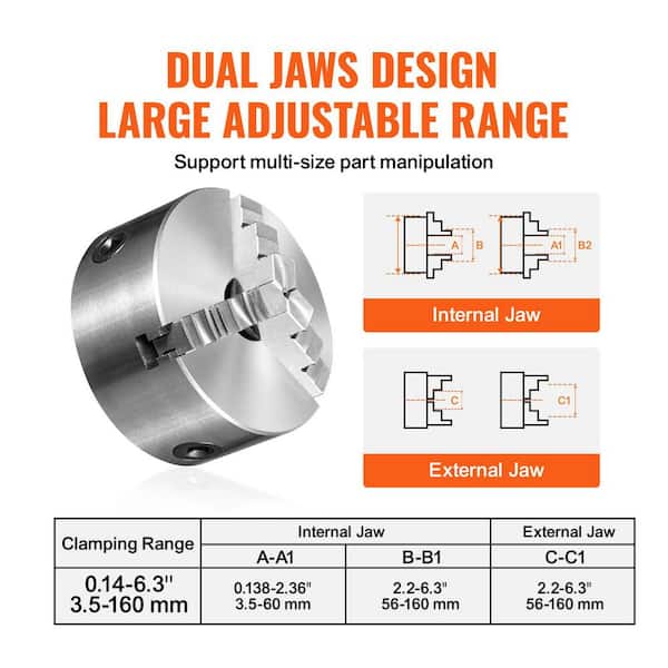 SKYSHALO 3-Jaw Lathe Chuck, 6 in. Self-Centering Lathe Chuck, 0.14