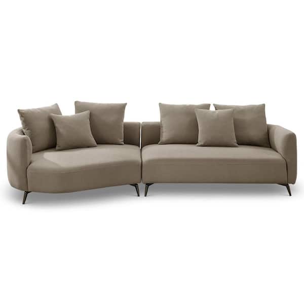 Ashcroft Furniture Co Lucianna 124 in. W Round Arm 2-piece Left facing Boucle Fabric Sectional Sofa in Mocha Brown