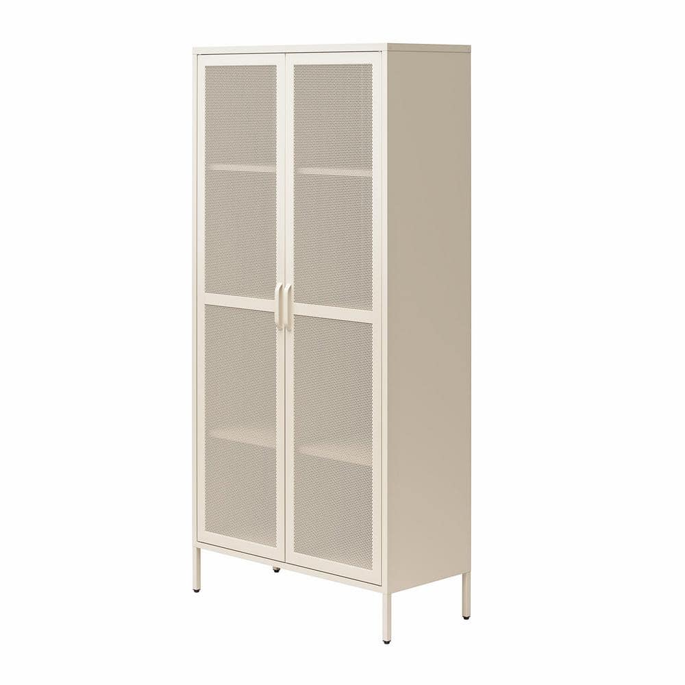 Tall Parchment Steel 2-Door Mesh Bathroom Storage Cabinet