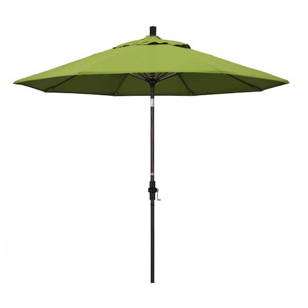 California Umbrella 9 ft. Outdoor Market Patio Umbrella Bronze Aluminum Pole Fiberglass Ribs Collar Tilt Crank Lift in Sunbrella