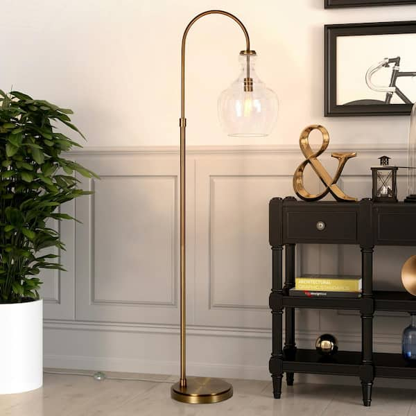 Meyer&Cross Verona Arc 65 in. Brass Floor Lamp with Seeded Glass