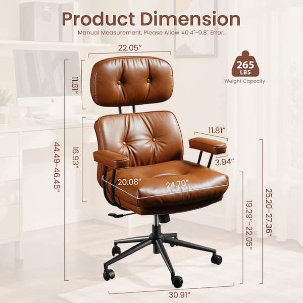 Aro PU Fabric Swivel Ergonomic Office Task Chair in Light Brown with Desk Chair High Back Lumbar Support Adjustable Arms