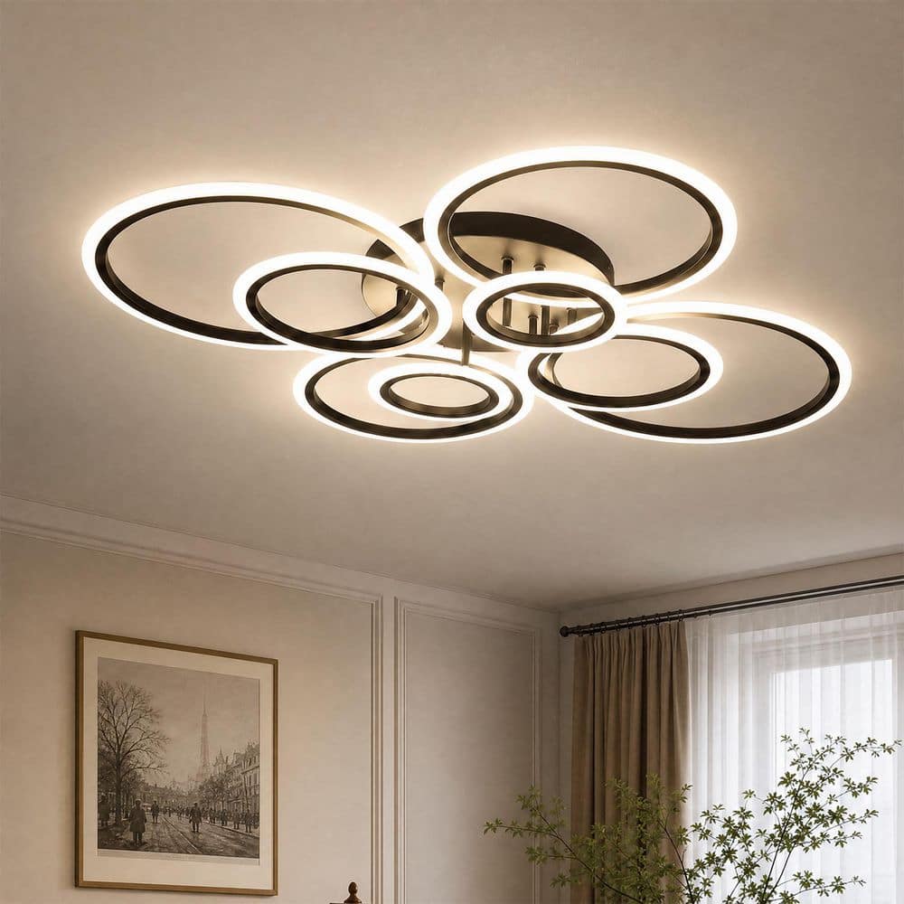 38 in. Round Matte Black 8-Ring Integrated LED Flush Mount Ceiling Light 60W 4000K for Dining Room Living Room Bedroom price history on PriceWatchPro