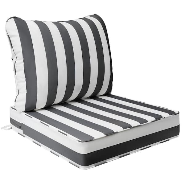 Unbranded 24 x 24 Outdoor Deep Seat Lounge Chair Patio Cushions, Zipper Closure Covers with 2-Ties, Gray Cabana Stripe (Set of 1)