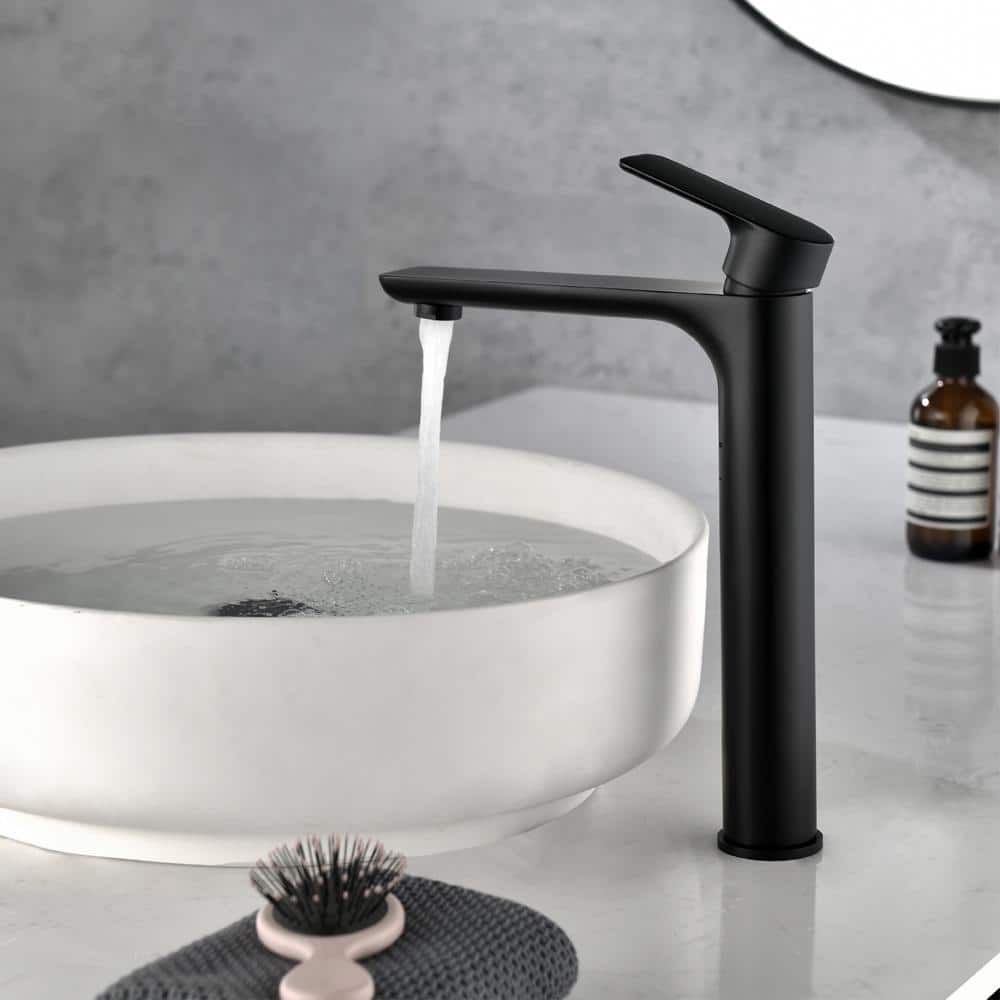 Matte Black Tall Single Handle Bathroom Faucet