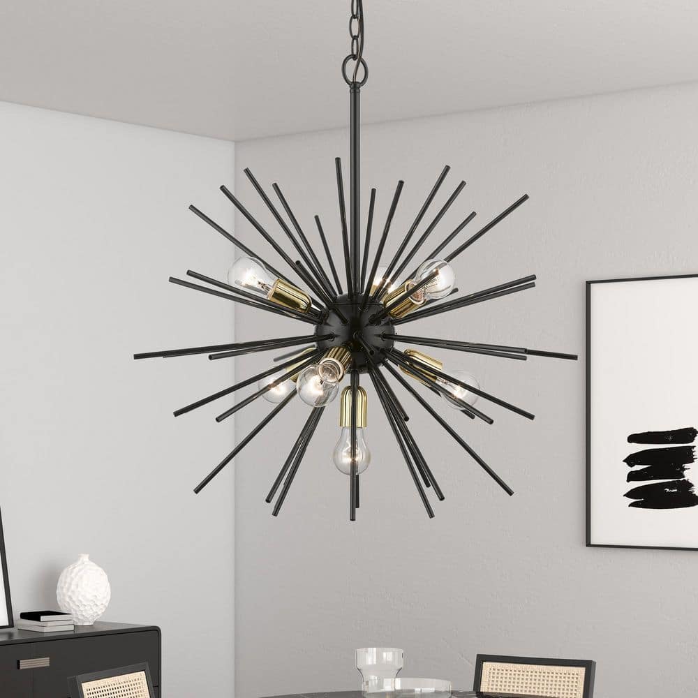 Tribeca Shiny Black and Brass 7-Light Sputnik Chandelier