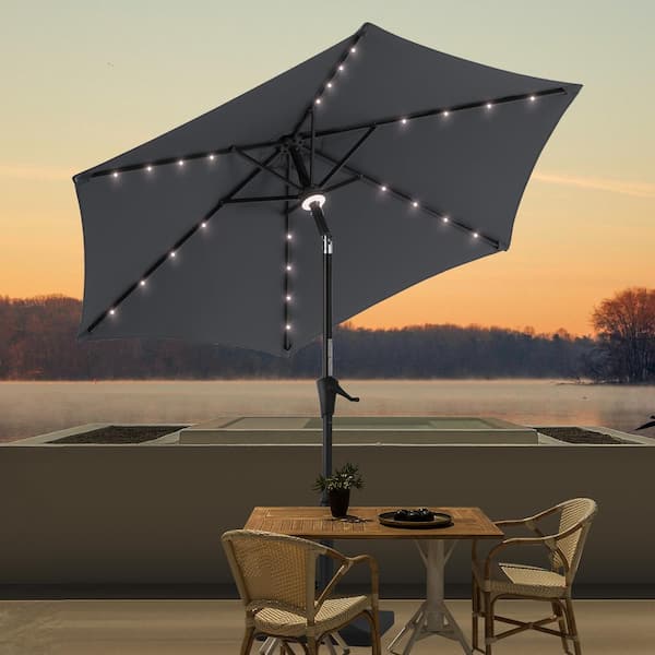 JOYESERY 9 ft. LED Outdoor Umbrellas Patio Market Table Outside Umbrellas Nonfading Canopy and Sturdy Ribs, Anthracite