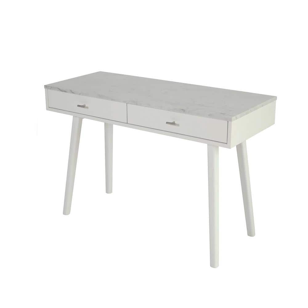 Bianco Viola 44" Italian Carrara White Marble Writing Desk with Drawers